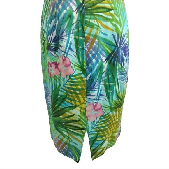 VTG 90s Maggy London Green Tropical Sleeveless Linen Blend Dress Size 8 - Picture 9 of 14